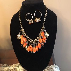 Orange Necklace and Earrings Set